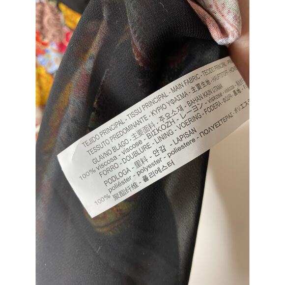 TRF Zara Pleated Long Sleeve Dress Women's Medium Yellow Red Floral Modern Mini - Picture 6 of 6